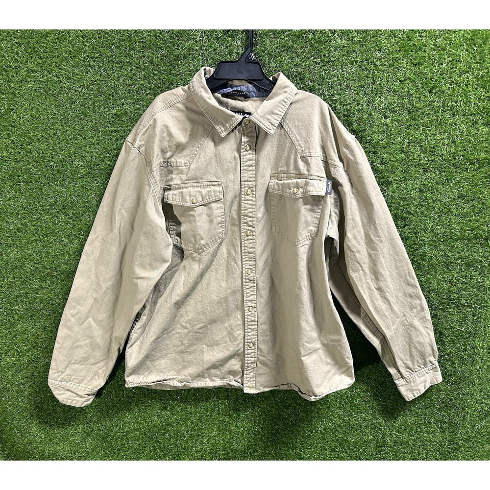 Hawx Work Gear Beige Long Sleeve Button Front Work Uniform Shirt Mens Size L